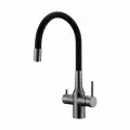 Смеситель для кухни с гибким изливом Paulmark SALIX вороненая сталь, с подключением фильтра питьевой воды, Sa213419-GM