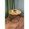 Стол журнальный ilwi MBL-W-TL-L-1-M/1/3 круглый металлический с деревянной столешницей в стиле лофт
