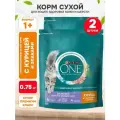 PURINA ONE для взрослых кошек с курицей и злаками (0,75 + 0,75 кг)