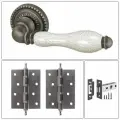 Комплект ручек для дверей Armadillo Silvia_CL_1_AS/СRP-109_L6-45_CL, античное серебро/кракелюр (ручка+замок защелка+ 2 универсальные петли с короной)