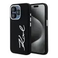 Lagerfeld для iPhone 15 Pro Max чехол Liquid silicone Signature Metal logo & Camera frame Hard Black