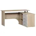 Компьютерный, письменный угловой, стол Хьюстон с ящиками, с полками, с тумбой, 140х127х75 см, Дуб Сонома / Белый, Правый