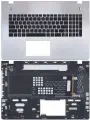 Клавиатура для ноутбука Asus N76V черная, топ-панель серебристая с подсветкой