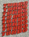 Наклейки на шины TURBO красные. Клей в комплекте. Резиновые буквы для колес авто и мото из 3D резины, Спортивные диски. Надписи на диски и колёса.
