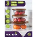 Набор пищевых контейнеров для еды ELEY из жаропрочного стекла 3 штуки с крышкой из акации: 400 мл, 650 мл и 950 мл