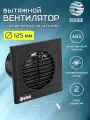 Вентилятор вытяжной D 125 мм с тяговым выключателем, с москитной сеткой, abs-пластик, черный глянцевый