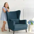 Кресло Оскар мягкое для отдыха дома, на ножках, велюр Maserati dark blue, 75х85х90 (ШхГлхВ)