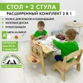 Детский деревянный стол и 2 стула, комплект растущей мебели, с грифельной доской и мольбертом