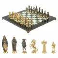 Шахматы подарочные из бронзы Средневековье 40х40 см мрамор змеевик 126911