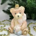 Irena-Co елочная игрушка, стекло Мишка с подарками детский (9х6,5х6см)