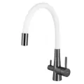 Смеситель для кухни с подключением под фильтр для питьевой воды, гибкий излив, высокий, поворотный, нержавеющая сталь, графит, белый