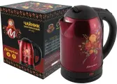 Электрический чайник матрёна 2 л стальной красный хохлома мощность 1500 Вт защита от работы без воды