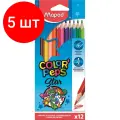 Комплект 5 наб, Карандаши цветные Maped COLOR'PEPS STAR, трехгранные, дерево,12цв/наб,183212