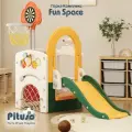 Горка детская для дома и улицы Pituso Fun Space, игровой комплекс 3 в 1 с баскетбольным кольцом и кольцебросом, цвет зелено-желтый