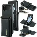 DG.MING Магнитный кожаный чехол для Samsung Galaxy Z Flip 4 / Самсунг Галакси З Флип 4, магнитный держатель для карт, откидной чехол-подставка с плечевым рем