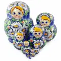 Azhna Матрёшка 10 мест фигурная - ромашки синяя 14 см