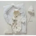 Зимний вязаный детский комплект на выписку, 3 предмета, 30% шерсть, MAMINY ZAPISKY, 62 размер (0-3мес), цвет молочный