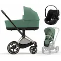 Коляска 3 в 1 Cybex Priam IV Rosegold и автокресло Cloud G i-Size Moon Black Leaf Green