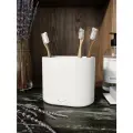 Стакан для зубных щеток, стакан для ванной Astrid Duo, 12.5х8.5х10 см, бетон, белый глянцевый