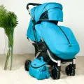 Коляска прогулочная JOYOY, синий, серая рама + сумка (механическая регулировка спинки)