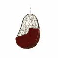 Подвесное кресло овал (без стойки), с ротангом коричневое, бордовая подушка