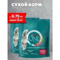 PURINA ONE для взрослых кошек с говядиной и злаками (0,75 + 0,75 кг)