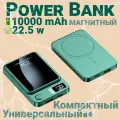 Портативный аккумулятор 10000 mAh, Fast Charging с магнитной беспроводной зарядкой Magsafe для iPhone и Android, Зеленый