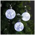 Набор ёлочных шаров со светодиодами Звёздочки серебряные, 3 шт, d=8 см, белый