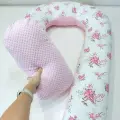 Подушка для беременных для сна U, плюш + хлопок Чехия, цветы на белом