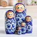 Матрешка деревянная детская традиционная гжель развивающая игрушка 5 мест 18 см Орнамент
