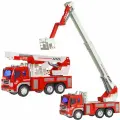 Машинка Abtoys Спецтехника Пожарная машина с белой лестницей, инерционная, свет и звук 1:16
