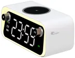 Настольные электронные часы с будильником MIRRON A575/FM-радио/Bluetooth колонка (speaker)/Беспроводная зарядка 15 Вт/Белый корпус/Для детской, спальни/Часы с термометром/Сенсорное управление подсветкой/Подарок