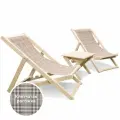 Шезлонги для дачи складные деревянные со столиком комплект, ткань в клетку