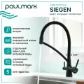 Смеситель для кухни с гибким изливом Paulmark SIEGEN антрацит (черный матовый), с подключением фильтра питьевой воды, Si213111-401TB