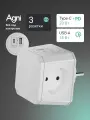 Тройник для розетки, AGNI, быстрая зарядка, разветвитель на 3 гнезда + USB-A и TYPE-C