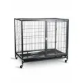 Клетка для собак и кошек Kredo 073, чёрная, на колёсах, две двери, поддон, разборная, прочная сталь, надёжные замки