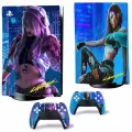 Наклейка виниловая защитная на игровую консоль Sony PlayStation 5 Fat Disc Edition, Киберпанк №5, полный комплект с геймпадами
