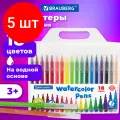 Комплект 5 шт, Фломастеры BRAUBERG PREMIUM, 18 цветов, классические, вентилируемый колпачок, ПВХ-упаковка с европодвесом, 151935