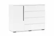 Комод для одежды Нонтон Норд, 120x45x90 см, 4 ящика и 1 полка, белый / белый глянец