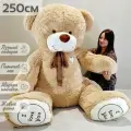 Большой плюшевый медведь, мягкая игрушка мишка Феликс 250 см, бежевый