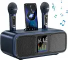 Караоке система для дома с двумя микрофонами SD-318 30 ватт, с функцией Bluetooth, AUX, USB, Синий