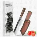 Kimatsugi. Японский кухонный нож Накири в подарочной коробке. Сталь AUS-8. Длина лезвия 16 см. Кожаные ножны