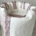 Комплект в кроватку с бортиками для новорожденных Молочный с бантами, (бортики, одеяло, простыня), в кроватку 120*60 см 125*65 см 125*75 см, сатин KrisFi