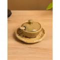 Соусник с крышкой на подставке Флора , 11 11 7 см, керамика, бежевый