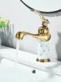 Смеситель для раковины ououfaucet, латунь, белый/золотой, керамический картридж