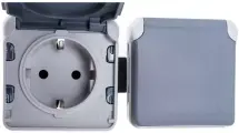 Двойная розетка с заземлением, со шторками 2х2П+3 Legrand Plexo IP55, серый 069576 с крышкой