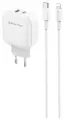 Сетевое зарядное устройство (СЗУ) Borofone BA46A QC 3.0 (USB/Type-C PD) + кабель Type-C-Lightning, 3 А, белый