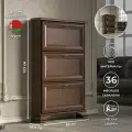 Тумба для обуви Kentaki SFB3B каштановая, этажерка закрытая, 3 отсека, обувница
