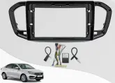 Рамка переходная +комплект проводки (Установочный комплект) для дисплеев 9 дюймов в Лада Веста НГ (Lada Vesta NG) 2023+ Чёрный глянец