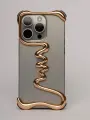 Чехол на iPhone 14 Pro цвет золота металлический волна с защитой камеры и поддержкой беспроводной зарядки